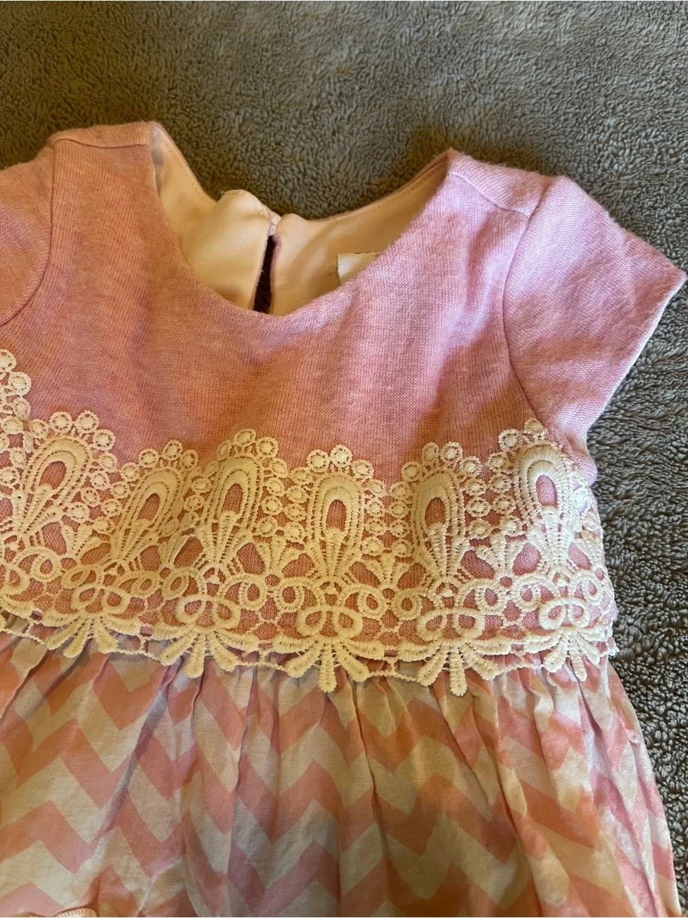 Girls Pink Lace-Trim Tiered Casual Dress